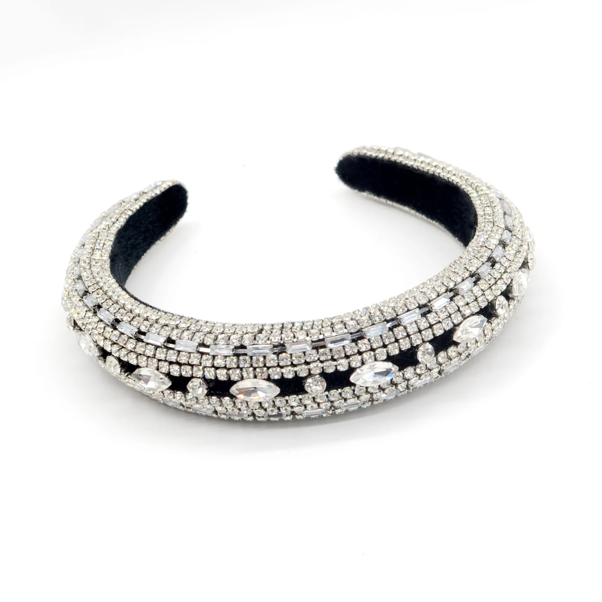 

JOLORYM New Women White Glittery Rhinestone Baroque Vintage Headdress Sponge Crown Hairband Hair Accessory Wide 3cm Headband