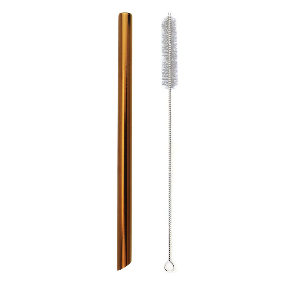 rose gold 1pc 1/2pc 304 Нержавеющая сталь 12 мм соломинкой многоразовые металлическая соломинка острые верхние пузырь Чай Коктейльные трубочки вечерние с чистящая щетка - Цвет: rose gold 1pc