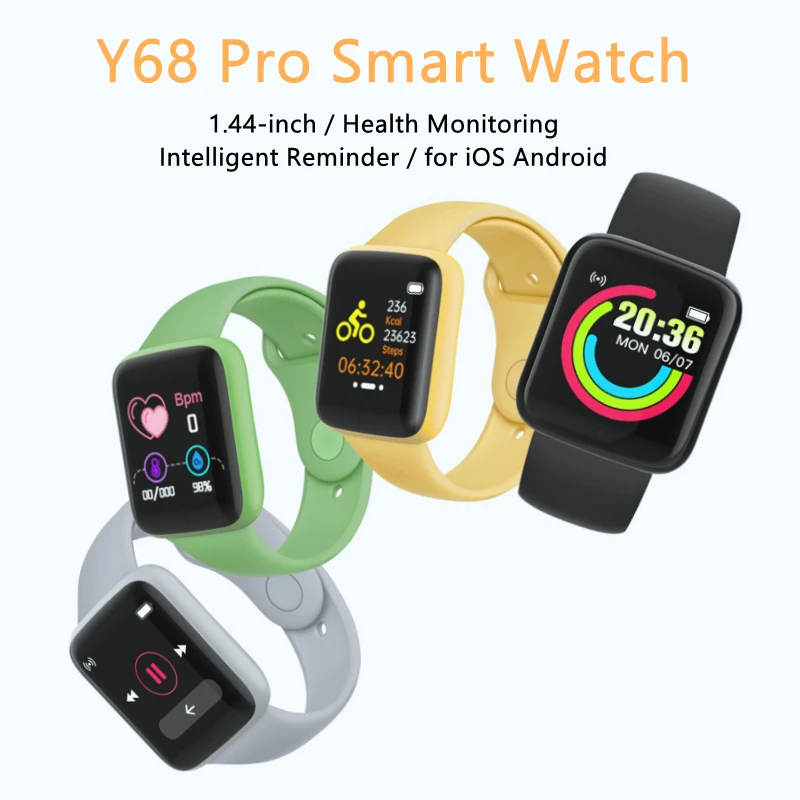 

Смарт-часы Y68Pro с Bluetooth, фитнес-трекером, пульсометром и тонометром