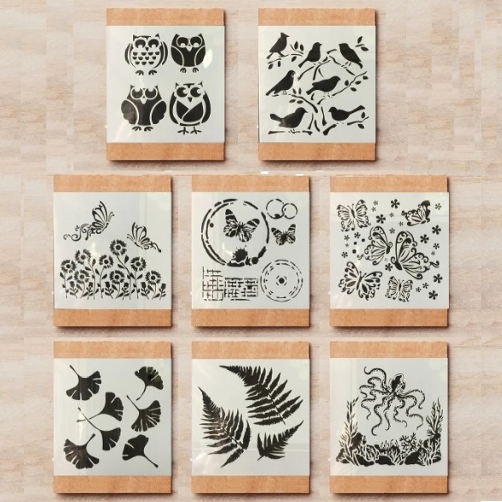 8 шт./компл. 13*13 см сова Бабочка птица гинкго DIY слойные трафареты рисование