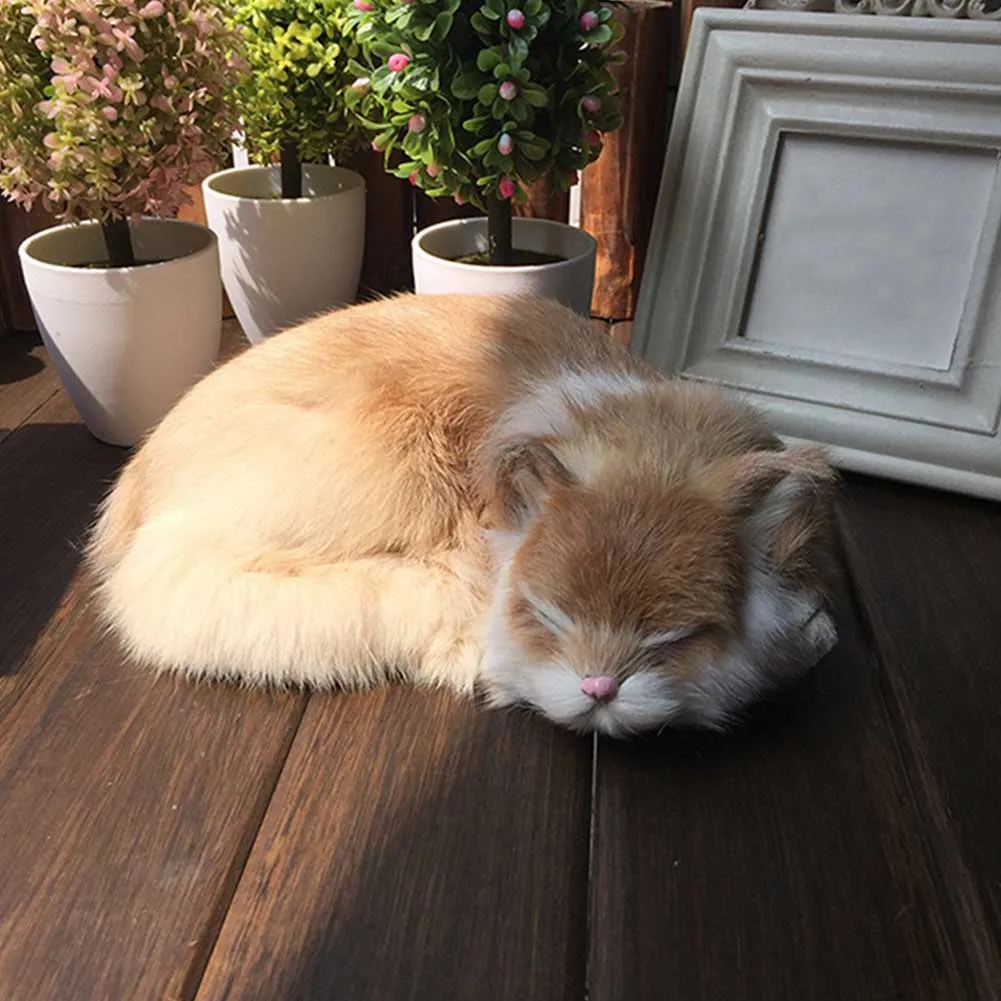 

Plush Birthday Simulation Cat Toy Lovely Artificial Leather Ornament Sleeping Animal Photography Prop Kids Office Gift Soft Home