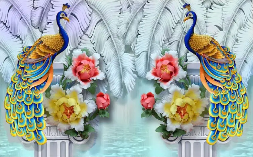 

Custom Relief peacock Living room bedroom 3D wallpaper for walls waterproof wallpaper sofa living room TV backdrop