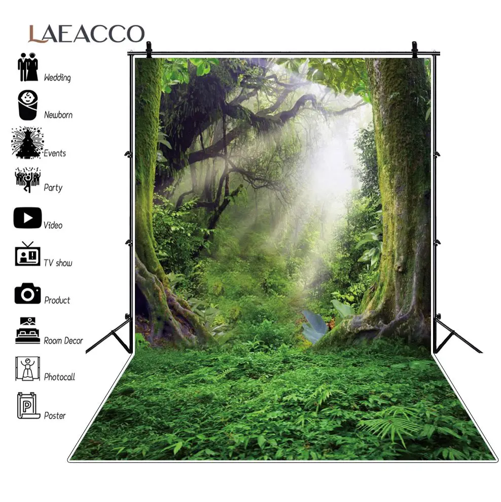 Фоны для фотосъемки с изображением леса зеленых джунглей деревьев травы