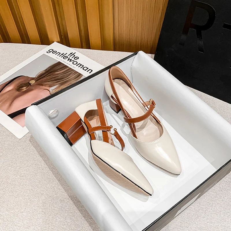 

Baotou ladies sandals 2021 spring and summer new French pointed high heels thick heel sandals all-match temperament women's shoe
