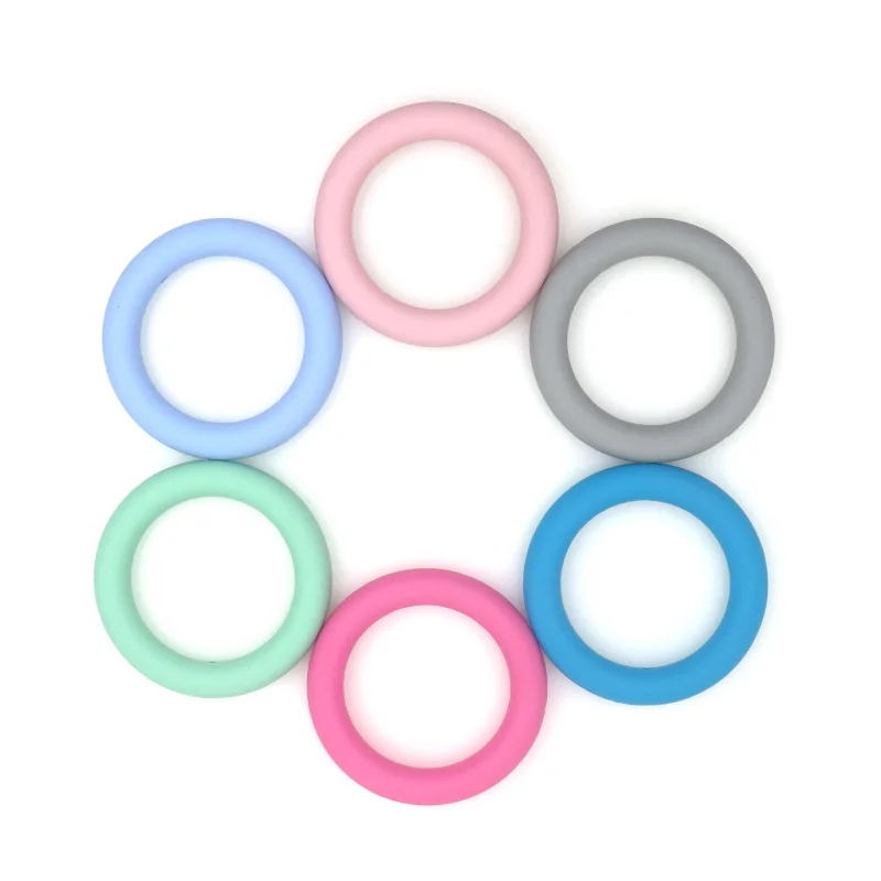Kovict-Anillo de silicona para dentici&oacute;n de beb&eacute;, mordedor de 65mm con agujero, cuentas de dentici&oacute;n infantil para collar, accesorios de juguete, 5 piezas-0