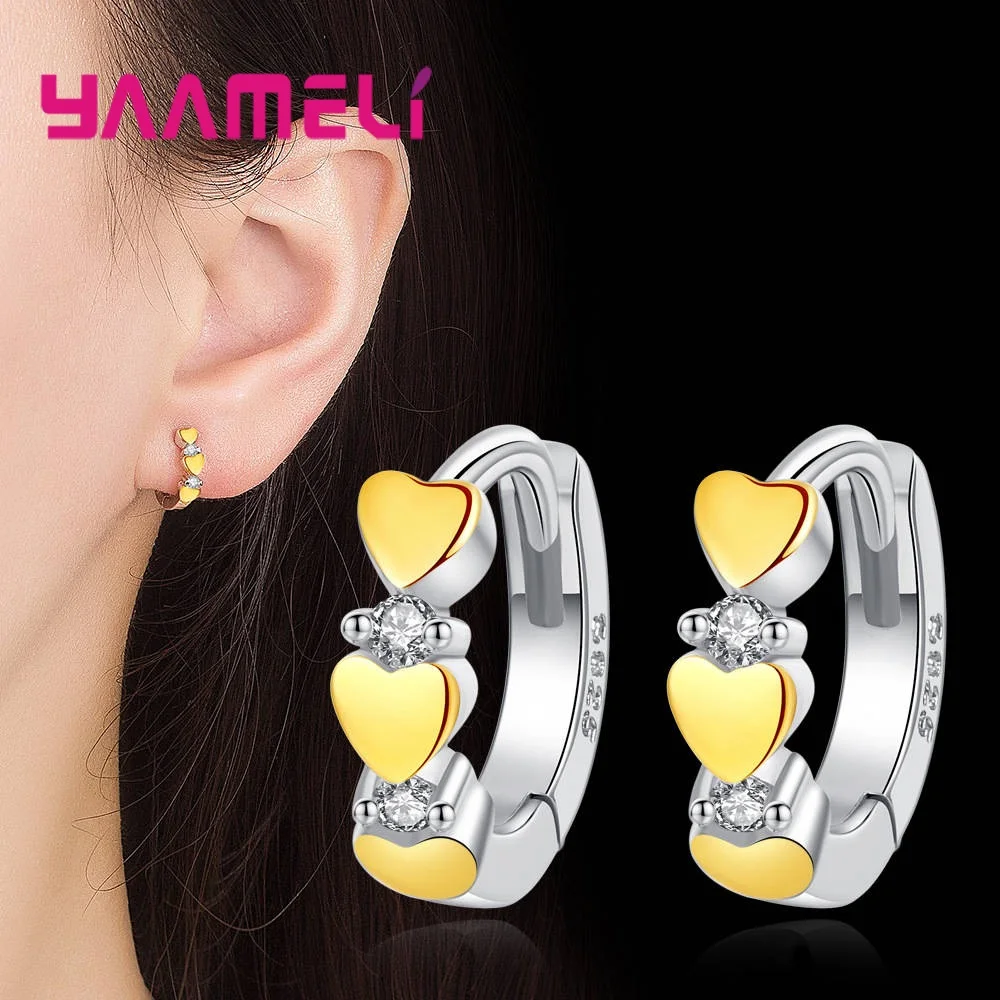 

New Arrival 925 Silver Loop Hoop Earring Fantastic Love Heart with Clear Cubic Zirconia Stone Decorated Round Circle Ear Jewelry