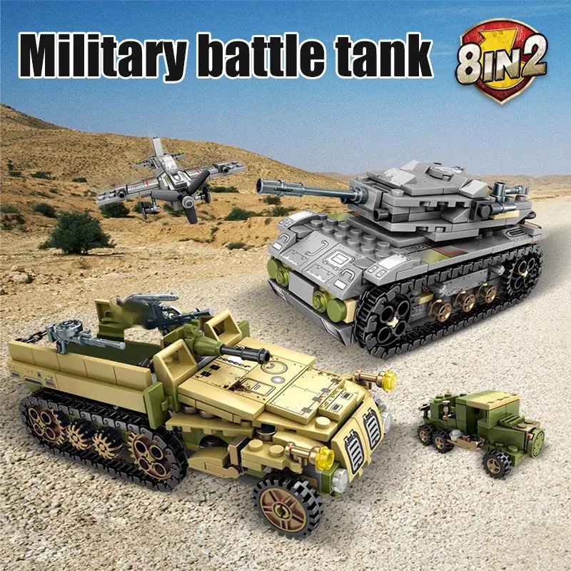 SEMBO 1061Pcs WW2 Deformation War Chariot Building Blocks Military Electric Tank Army Soldiers Figures Bricks Toys for Boys | Игрушки и