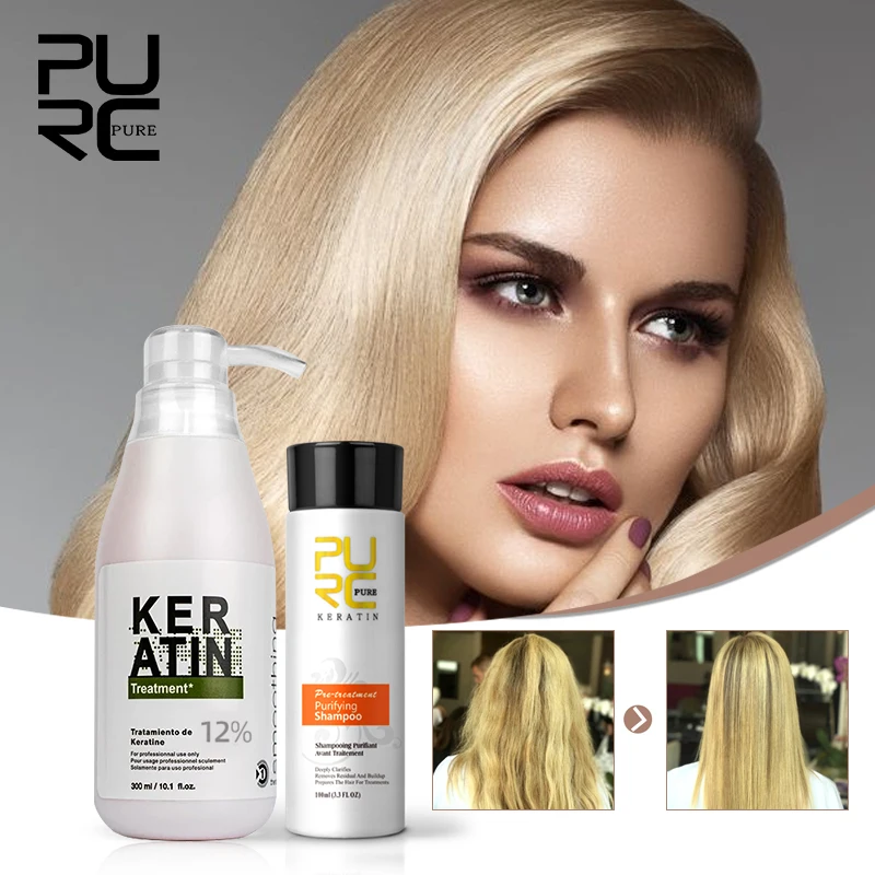 

New PURC Brazilian keratin 12% formalin 300ml keratin treatment&100ml purifying shampoo hair straightening hair treatment set