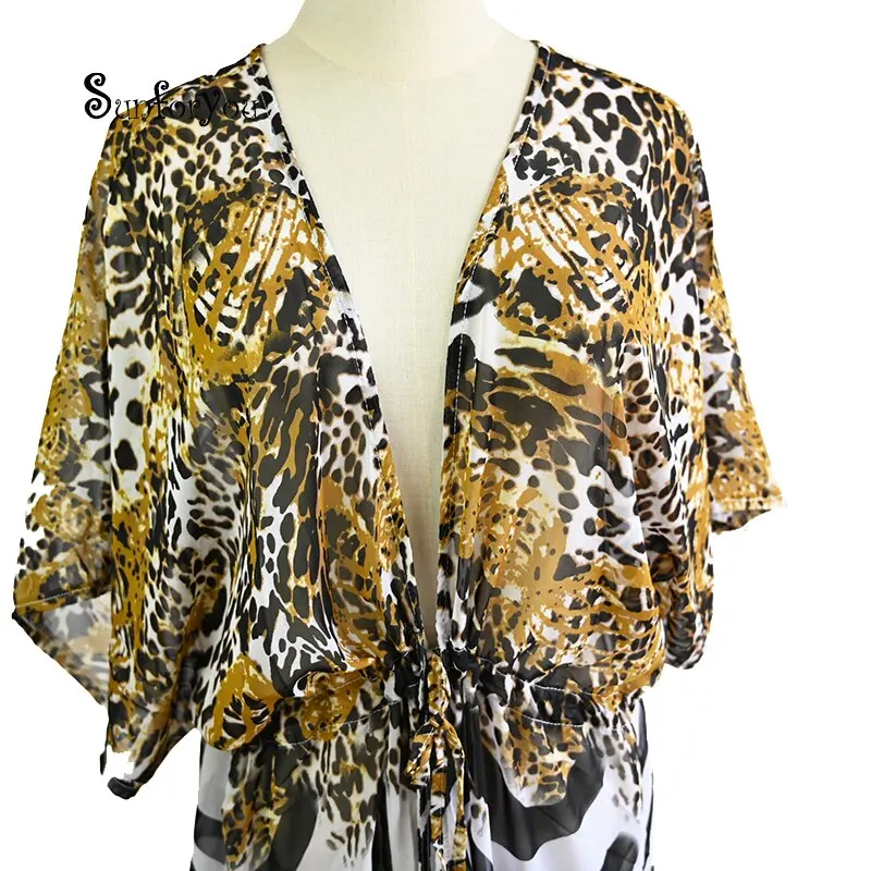 

Print Leopard Beach Cover up Long Kaftan Beach Swim Cover up Robe Plage Pareo Playa Bathing suit Cover ups Sarong Beachwear