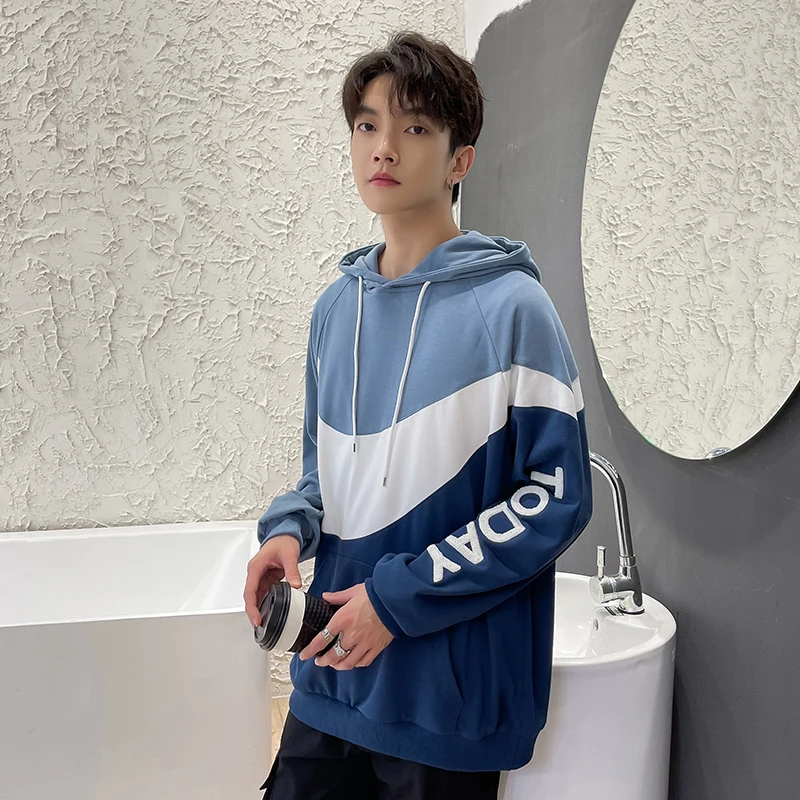 

Men's Patchwork Hooded Sweatshirt Hoodies IКNIKEС Clothing Casual Loose Fleece Warm Streetwear Fashion Autumn Winter Outwear