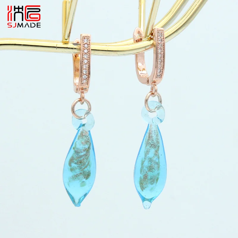 Серьги капельки из розового золота SJMADE 585 цветные глазурованные серьги в