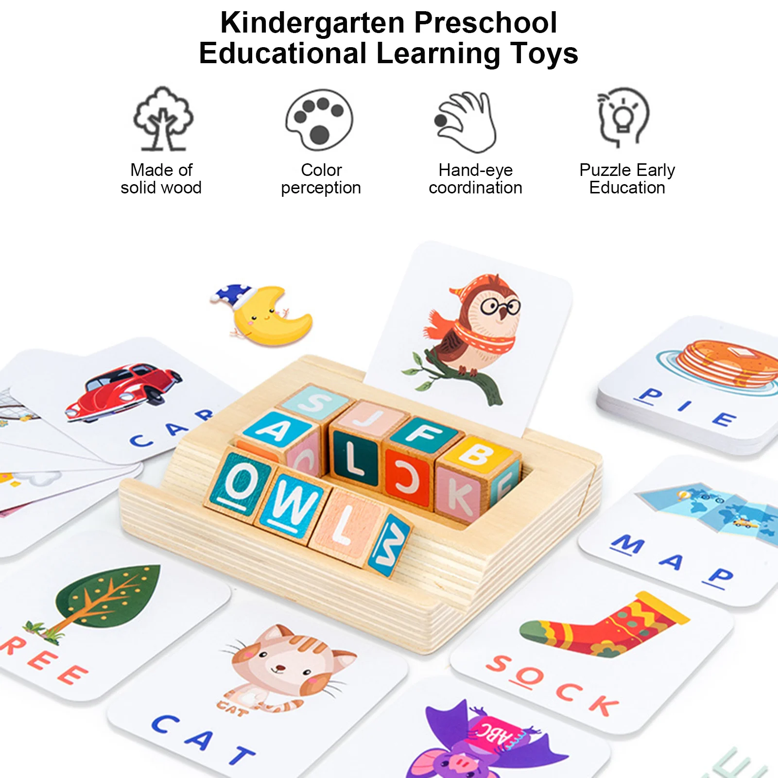 

Early Childhood Education English Letters Spell Word Game 26 Letter Matching Cognitive Wooden Toys Montessori Educational Toys