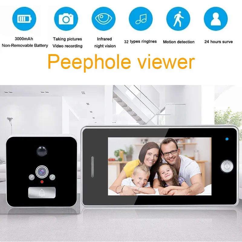 Wifi Video Doorbell Camera 4.3 Inch Peephole LCD Screen Door Viewer Video 7 Languages Recording Motion Detection Night Vision