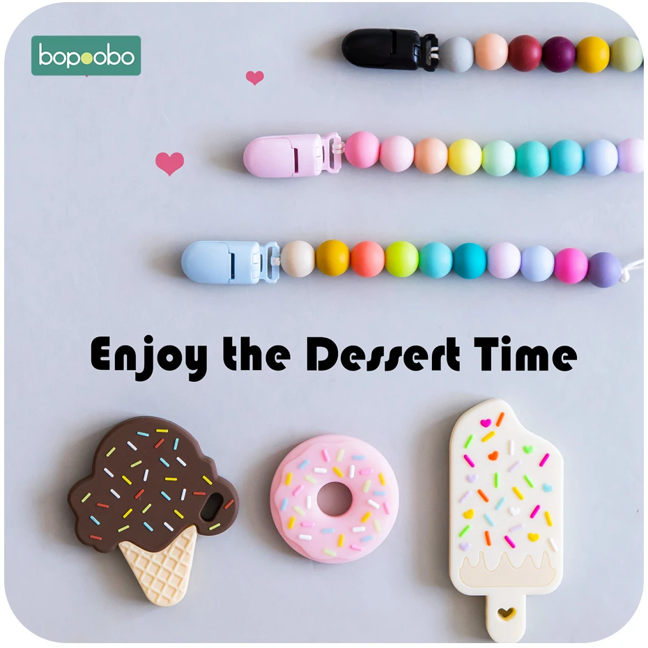 Bopoobo 1 шт. пищевой силиконовый Icecream набор силиконовый Прорезыватель для зубов бусы для изготовления BPA бесплатные Детские трофеи подвеска пустышка Клип цепь