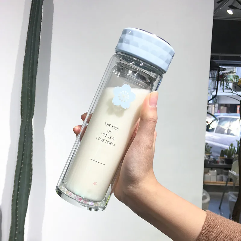 

Double Layer Glass High Temperature Filter Tea Cup Cute Student Simple Portable Glass Cup Copo Vidro Duplo Home Items WT5BLB