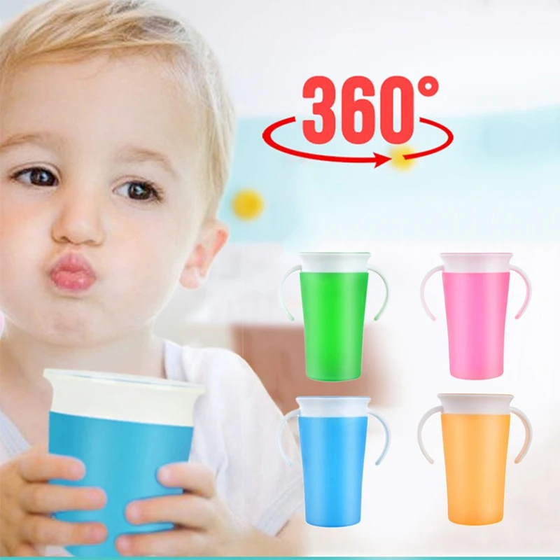 

360 Degree Baby Learning Drinking Cup Water Milk Straw Bottle with Handle Silicone Leak-proof Safe Learn Drink Trainer Cup
