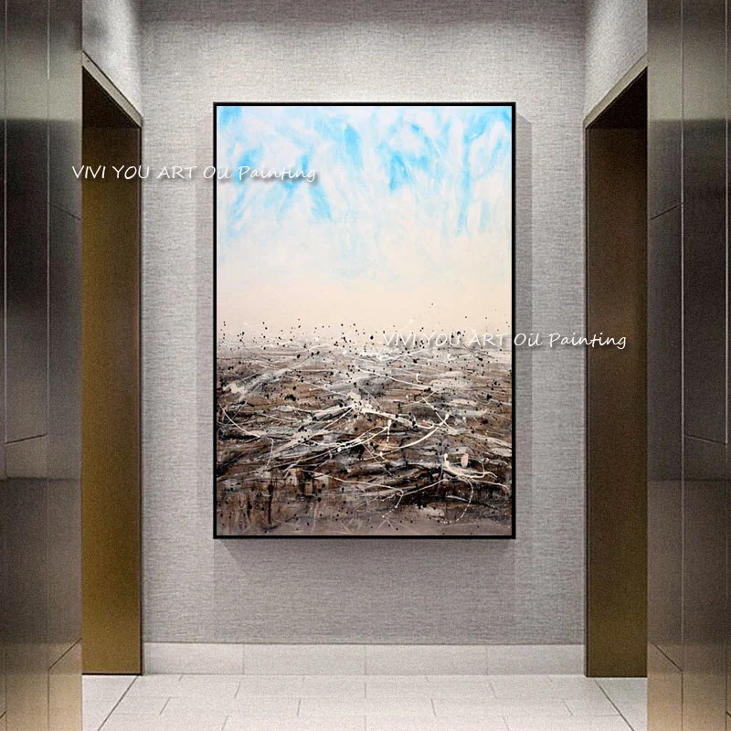 Голубое небо земля абстрактная палитра красочные картины маслом ручной работы