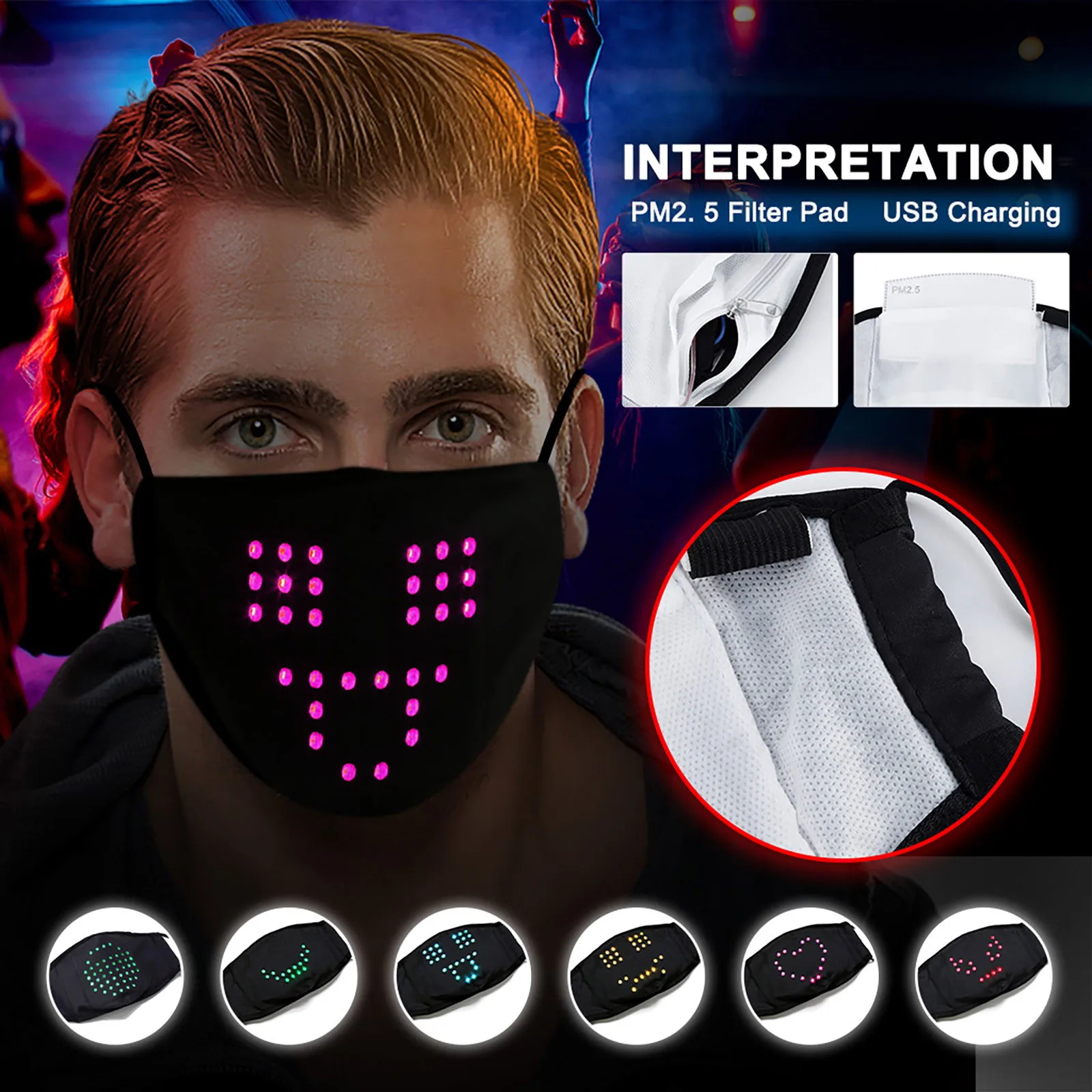

Voice Activated LED Light Up Face Mask Cool Rave Smart Mask Men Women Christmas Party Festival Dancing Flashing Black Mask A20