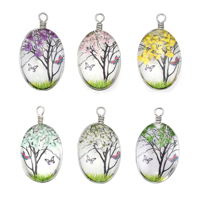

10pcs Oval Round Glass Ball Dried Flower Tree Pendant Charms for Necklaces Earrings Making DIY Jewelry Findings Wholesale Charm