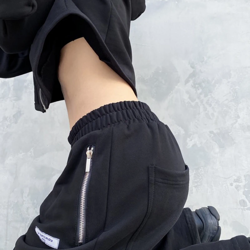 

CHICEVER Black Casual Pants For Women Elastic High Waist Full Length Straight Wide Leg Pants Female 2021 Fashion Spring Tide New