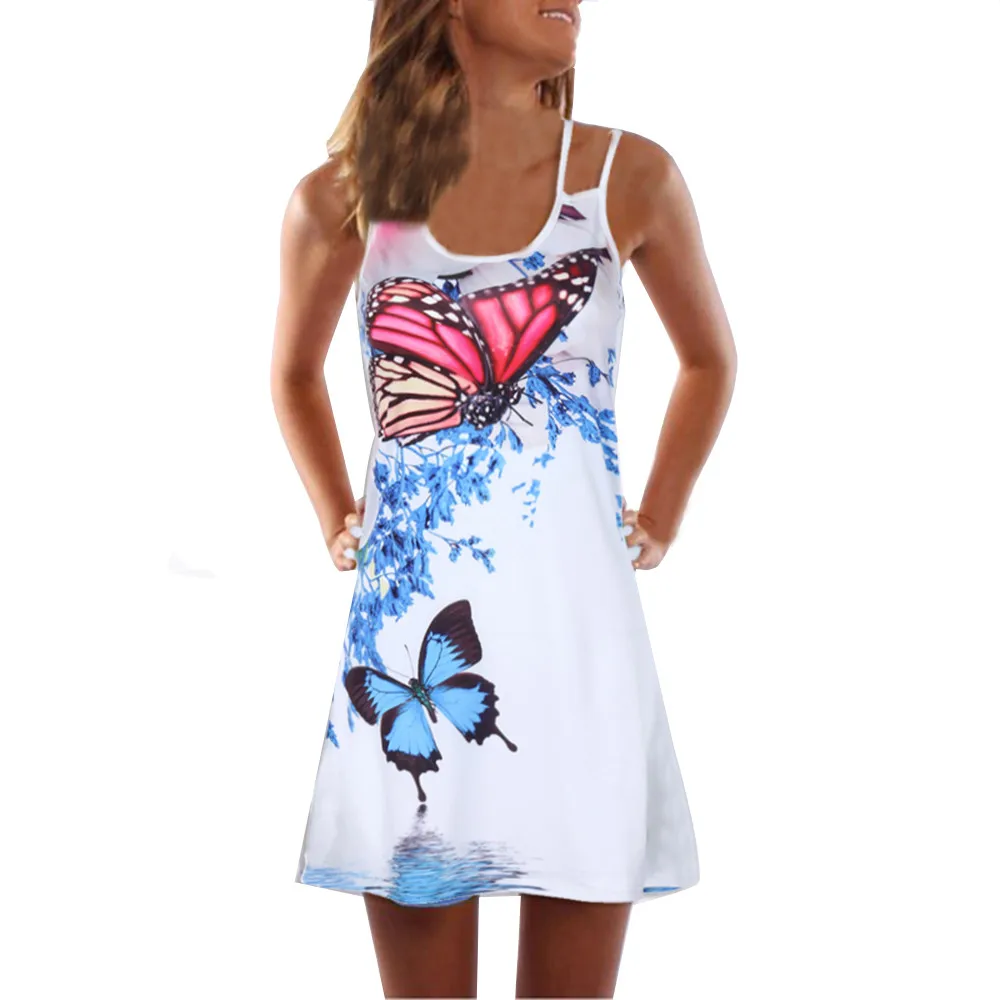 

Women's Summer Boho Sexy Elegant Dress 2021 Vintage Sleeveless 3D Floral Print Bohe Tank Short Mini Dress vestido de mujer#40