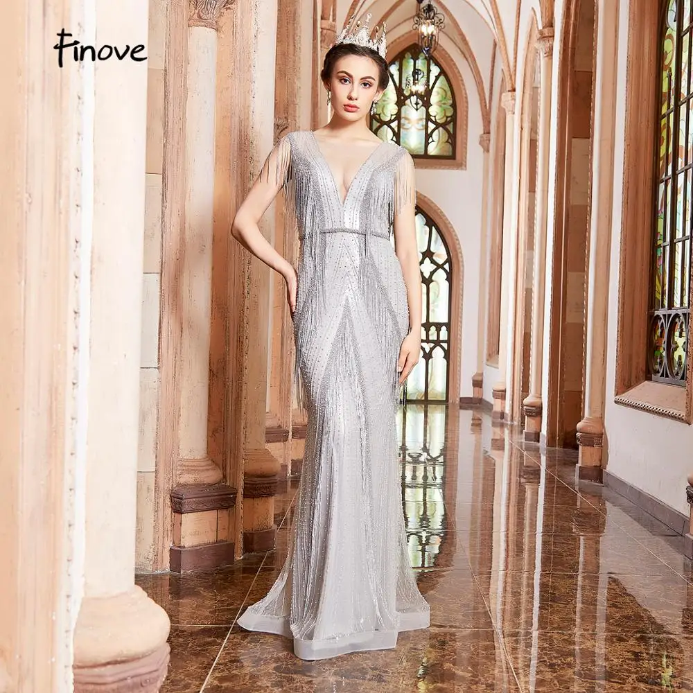 Женское вечернее платье Русалка с кисточками и V образным вырезом|Вечерние