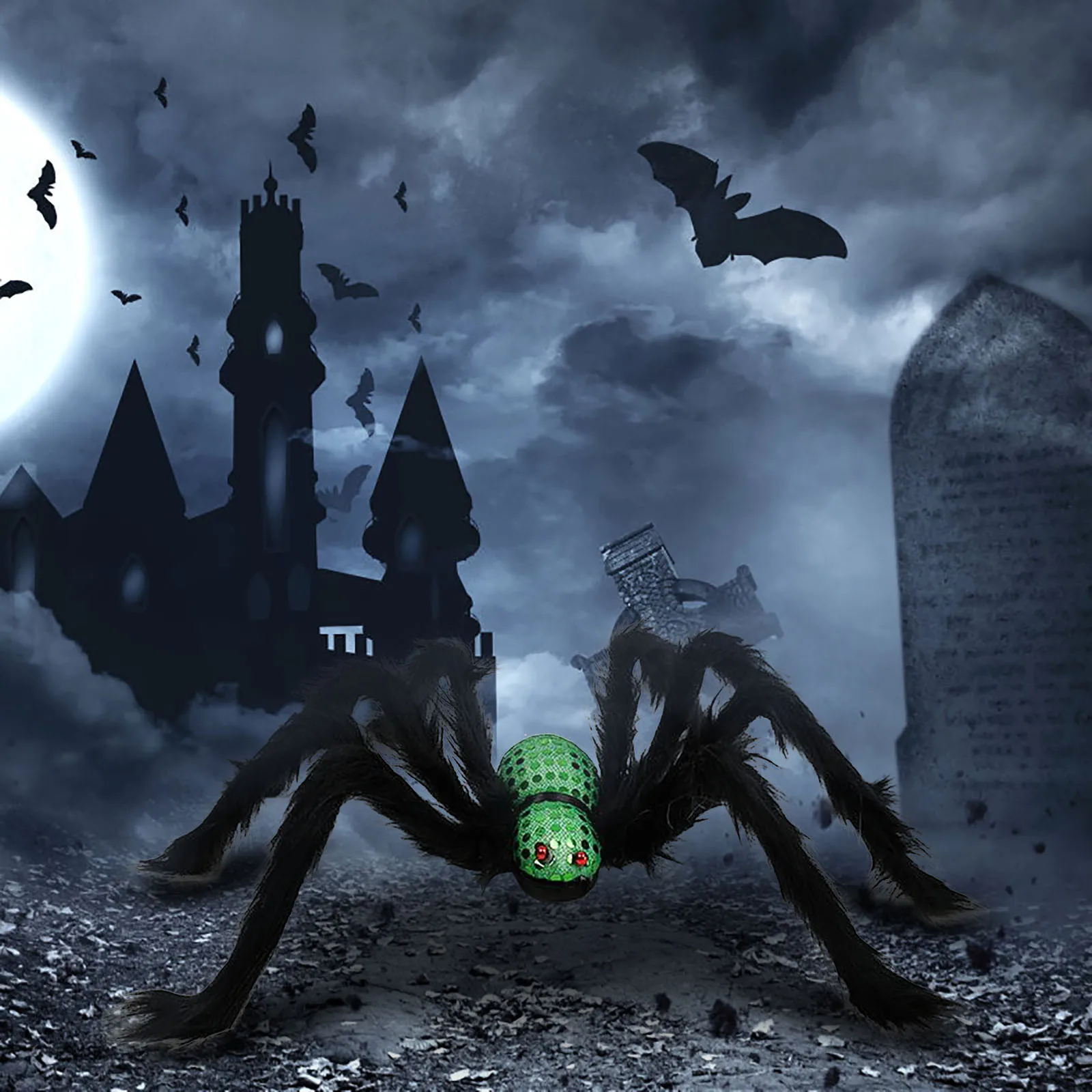 

Black Spider Skull Shape Halloween Decoration Haunted House Props Indoor And Outdoor Simulation Animal Prank Children Adult Toys