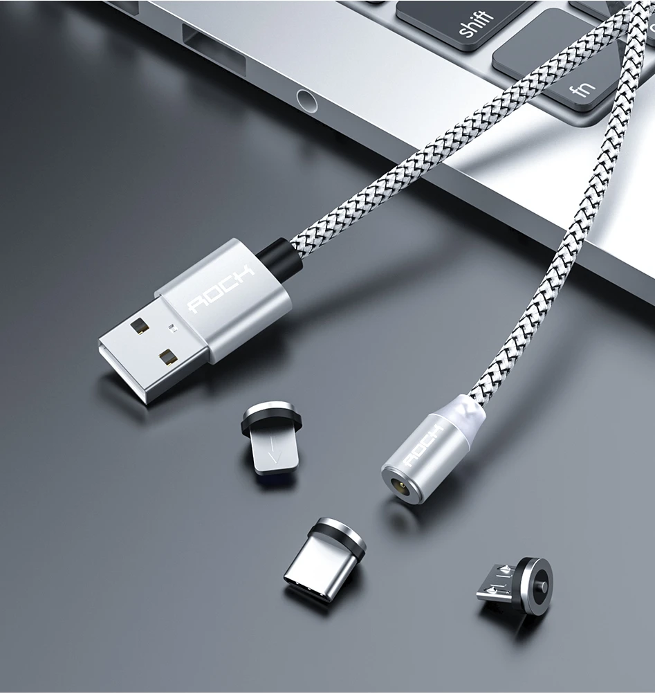 Магнитный кабель ROCK для быстрой зарядки с разъемом type-C Micro Usb для быстрой зарядки Usb C светодиодный светильник для iPhone Xiaomi huawei Phone 1 м магнитное зарядное устройство