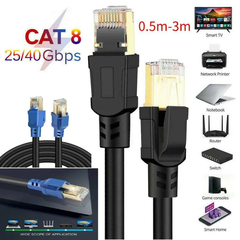 

0.5/1/1.5/2/3M Cat8 RJ45 Network LAN Ethernet Connector Lead Flat Cable Dropshipping Freeshipping