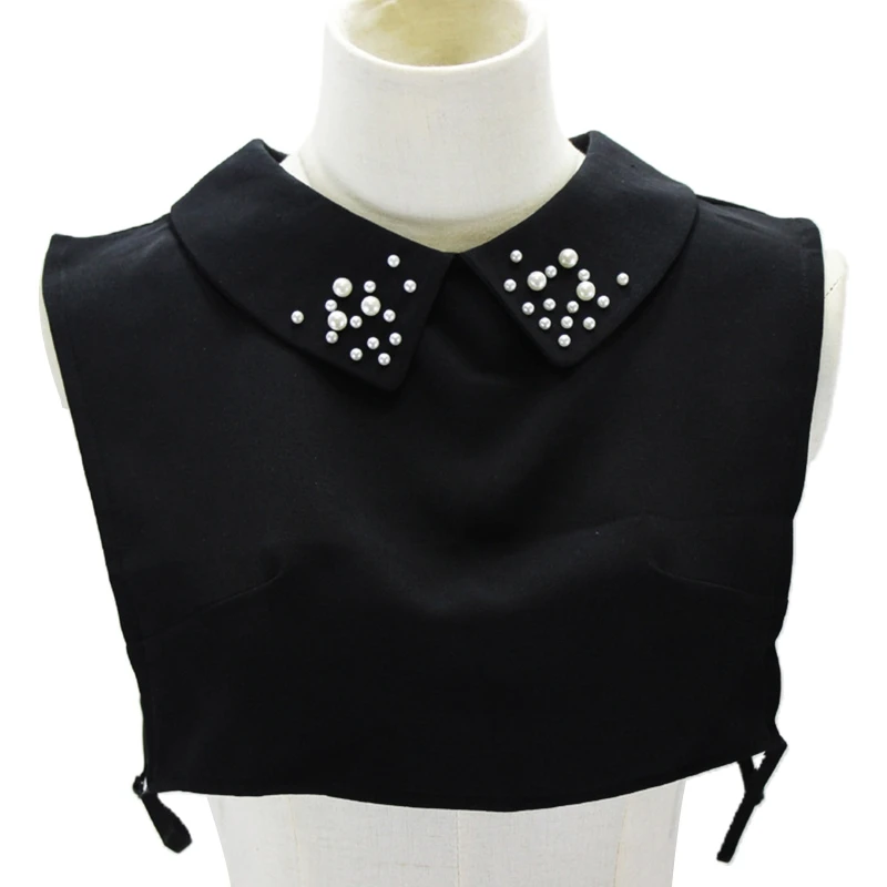 

Women Luxurious Imitation Pearl Beading False Fake Collar Solid Color Pullover Detachable Lapel Half Shirt Dickey Sweater