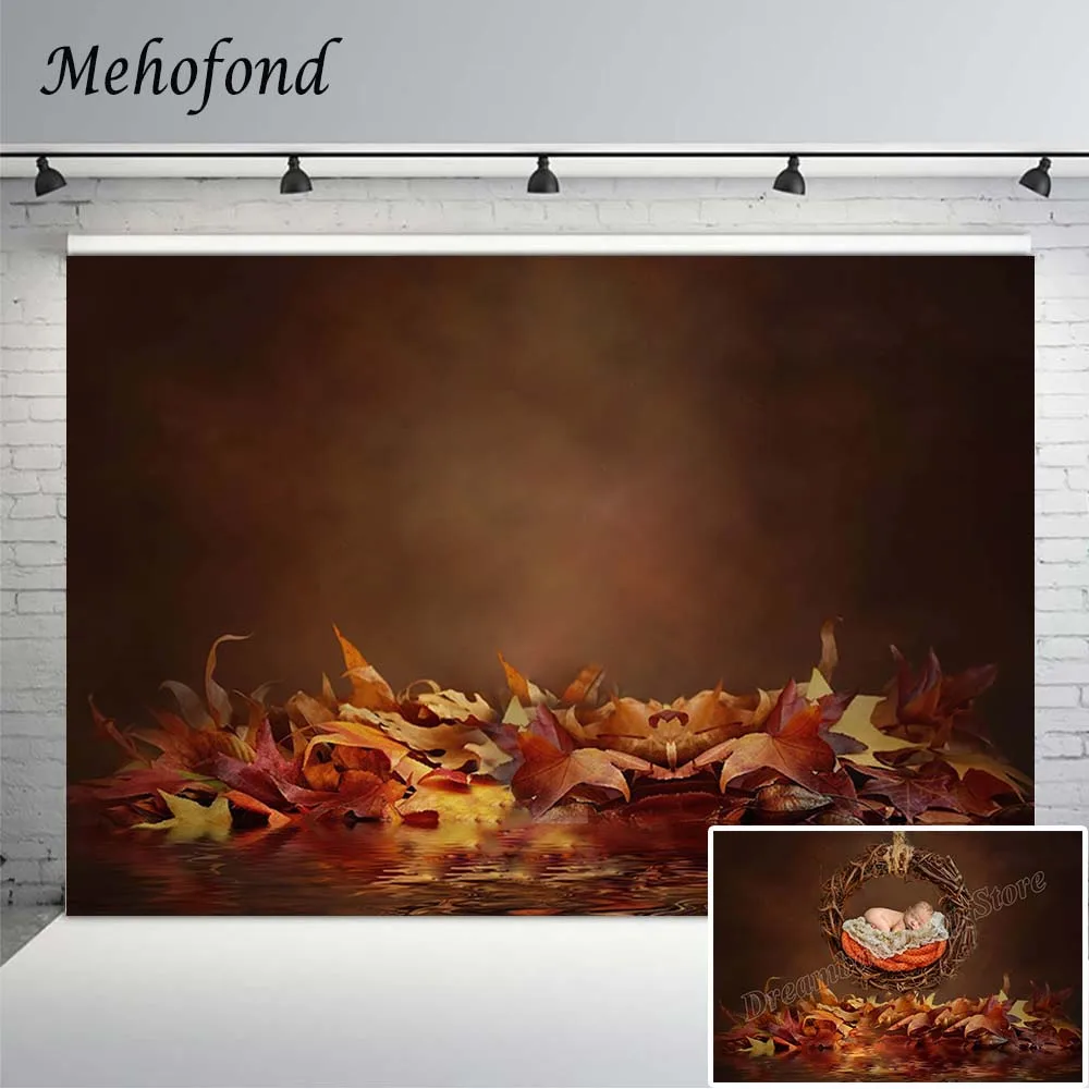 

Mehofond Newborn Background Photography Autumn Fallen Maple Leaf Baby Portrait Brown Photocall Backdrop Photo Studio Photozone