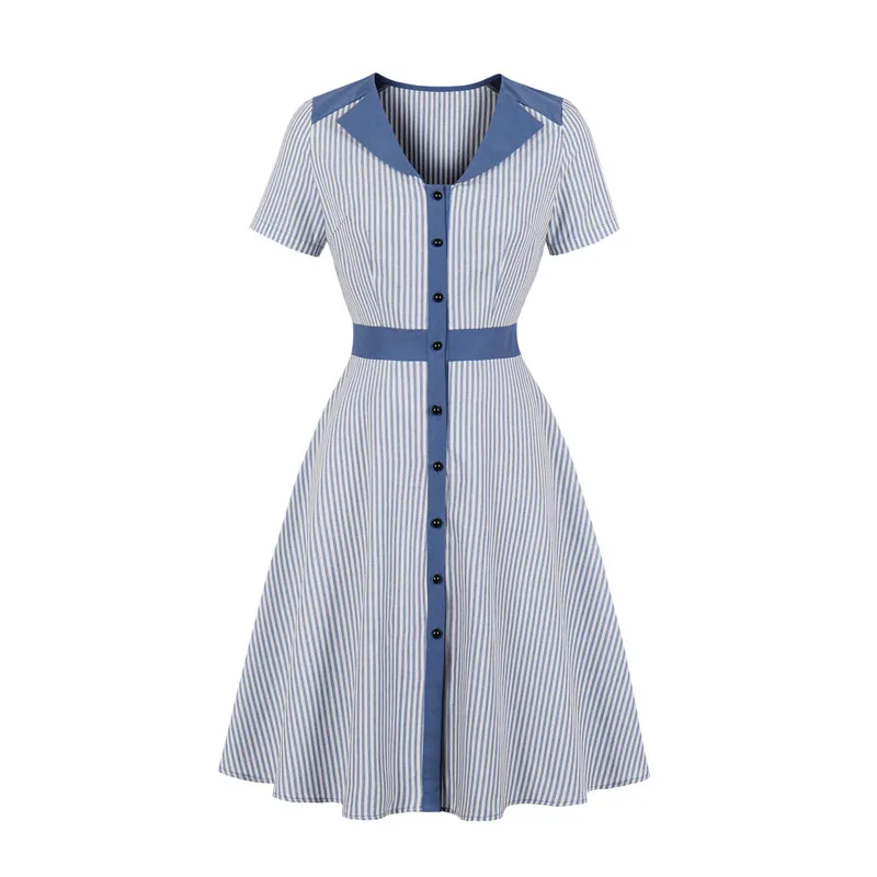 Женское винтажное платье-поло OTEN повседневное платье в полоску короткий рукав