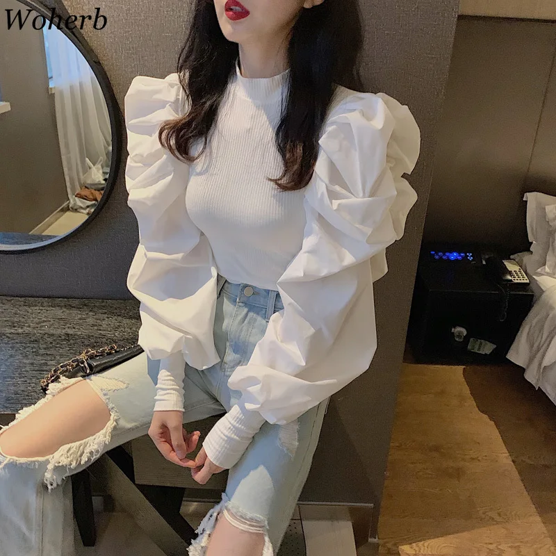 Корейский модный черный пуловер Woherb джемперы с длинным рукавом-фонариком и