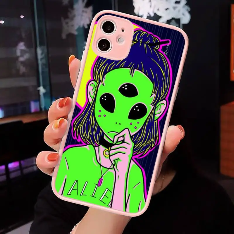 

Aesthetics Cute Cartoon alien space Phone Cases matte transparent For iphone 7 8 11 12 plus mini x xs xr pro max cover