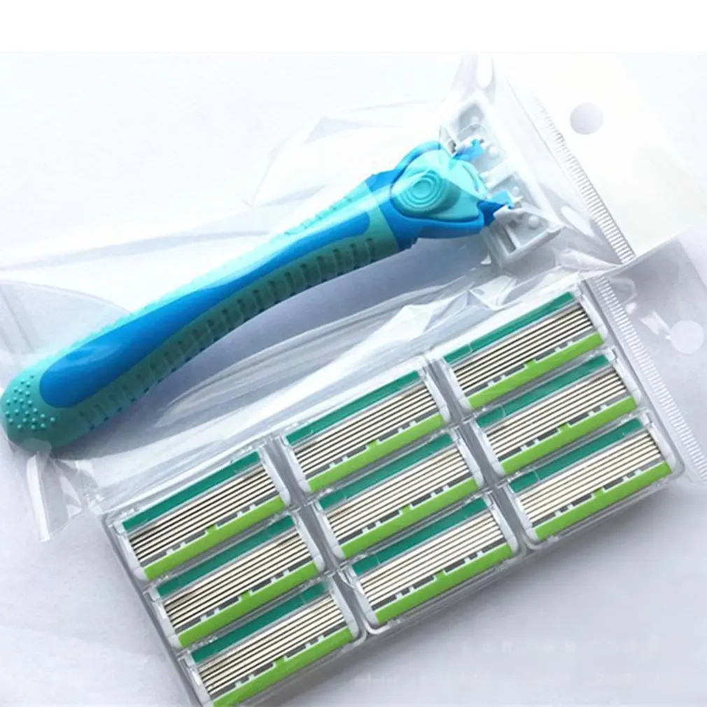 

Six-layer Blades Hair Removal Razor Portable Mini Professional Women Body Face Leg Bikini Hair Remover With 10 Razor Heads