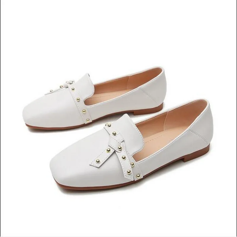 2021 Spring Summer Women Flat Shoes Women Fashion Loafers rivet belt buckle square head Boat Shoes Casual Free Shipping