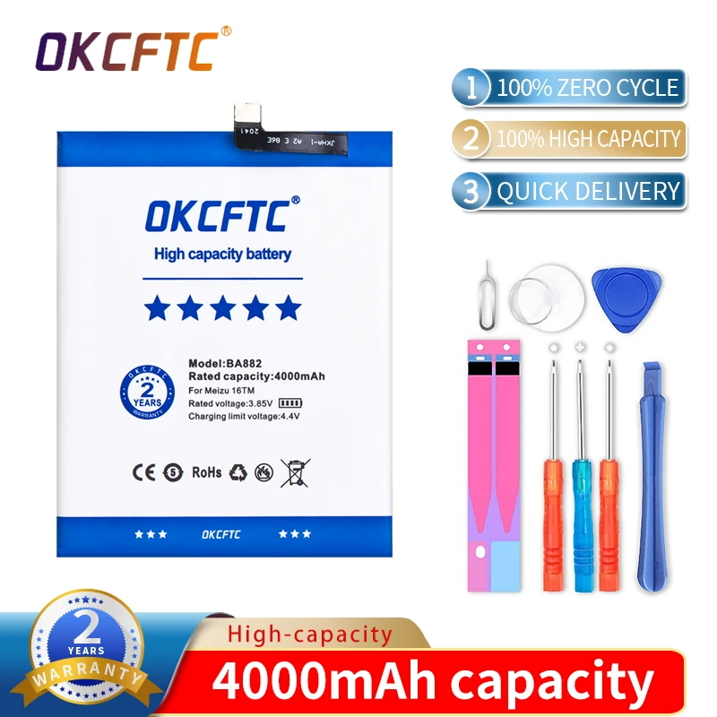 

OKCFTC Top Brand 100% New 4000mAh BA882 Battery for Meizu 16TM 16TH in stock