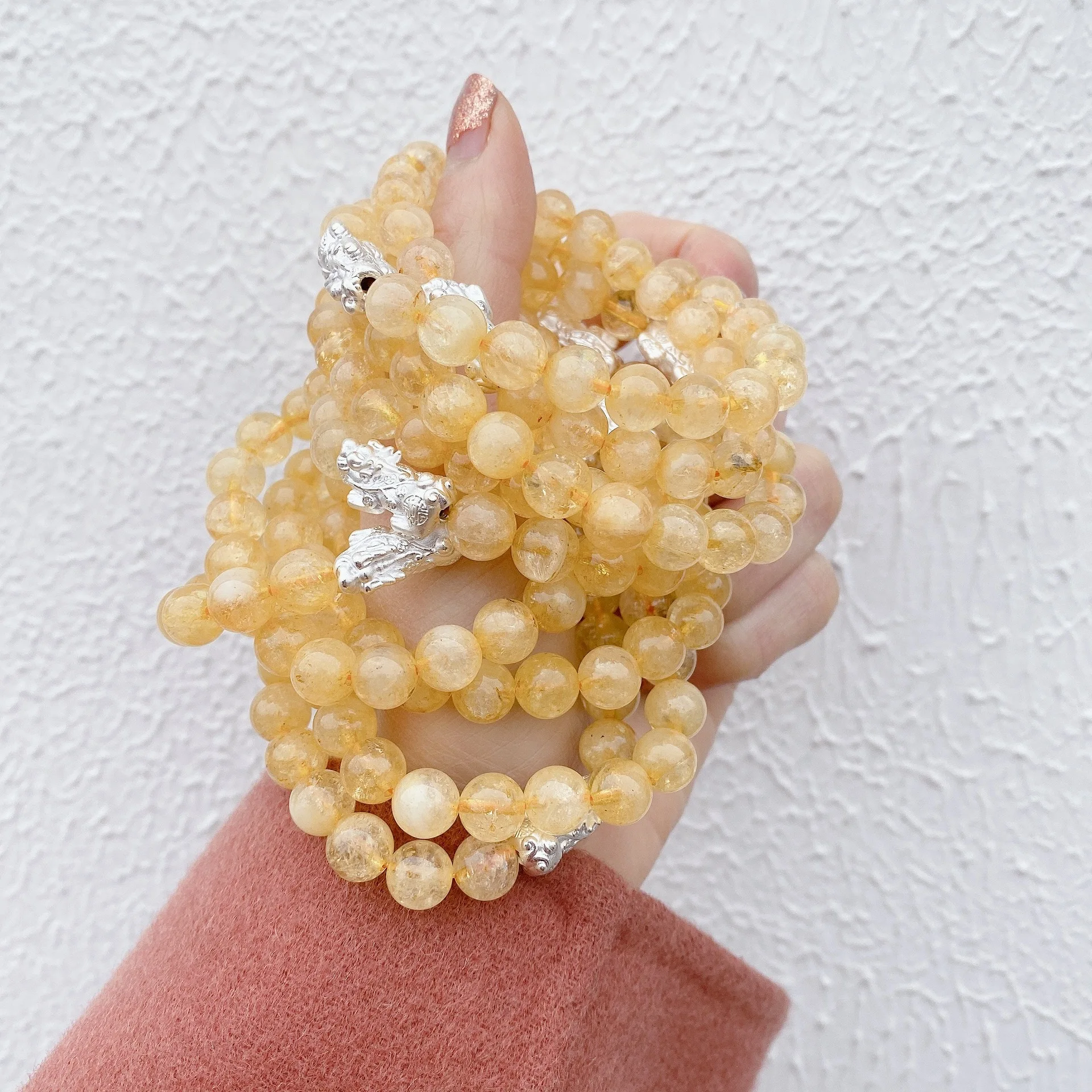 

BONLAVIE 925 Silver Bracelet with Brave Troops Citrine Bracelet with Temperament Stretch Rope Hand-worn Silver Jewelry