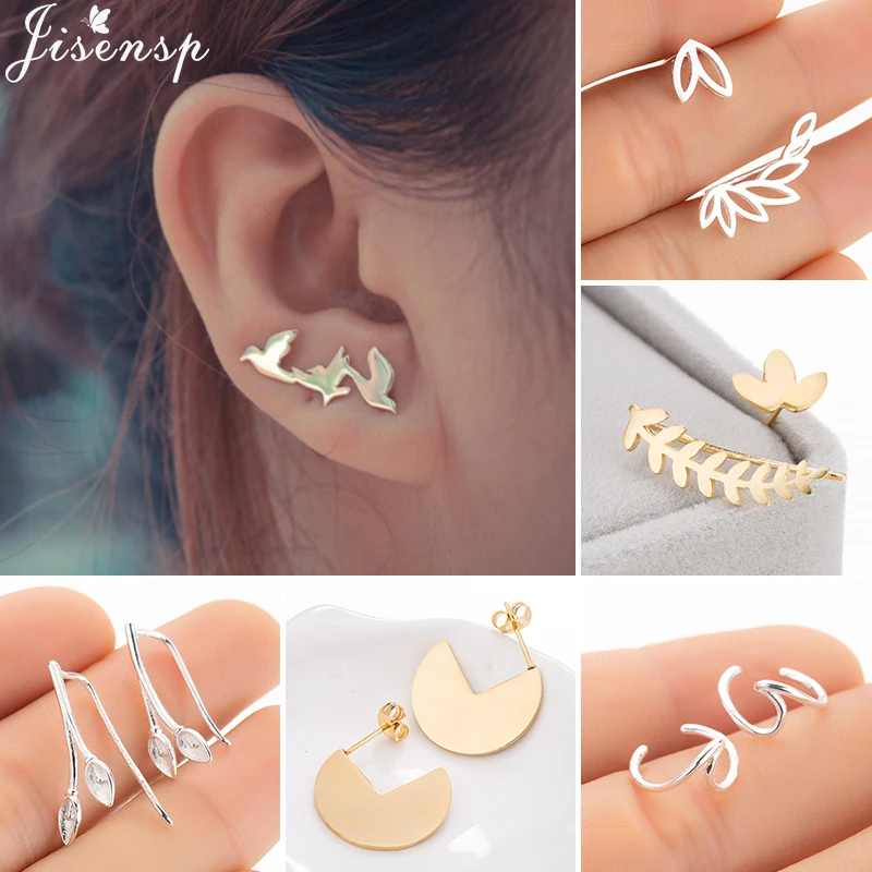 Женские серьги гвоздики в богемном стиле с листьями простые круглые