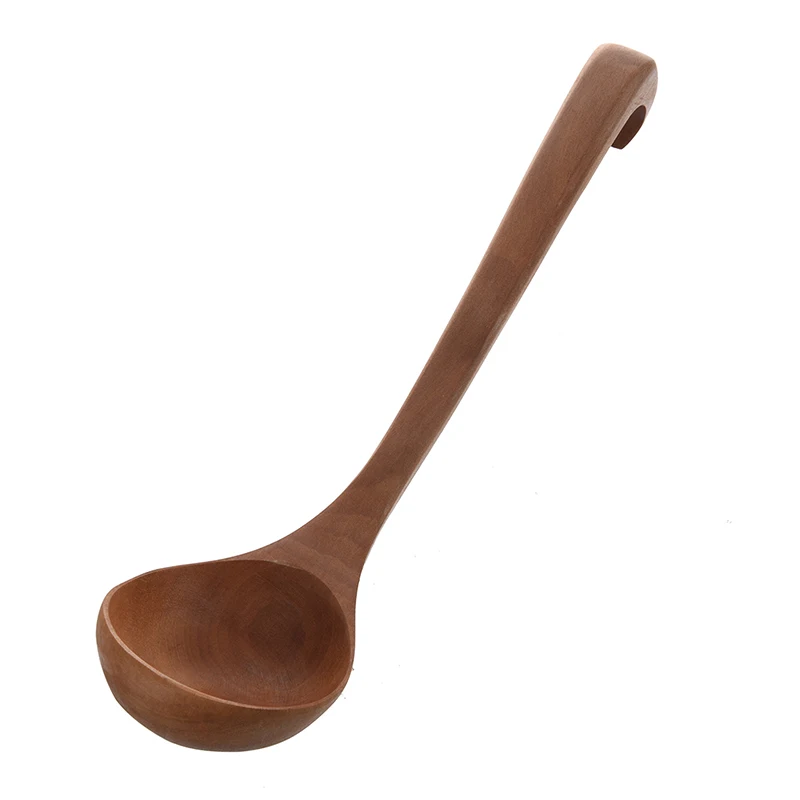 

Home Kitchen Tableware Hook End Design Brown Wooden Soup Ladle 11.4