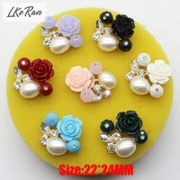 lkeran 10pcs 2224mm new 7 colors rose crystal alloy button handmade pearl flower heart jewelry accessories craft diy decorative