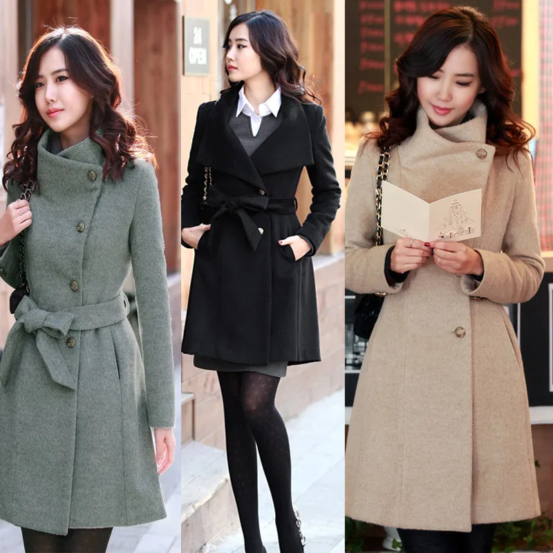 Женское кашемировое пальто CGU 88 длинное облегающее в Корейском стиле на осень и
