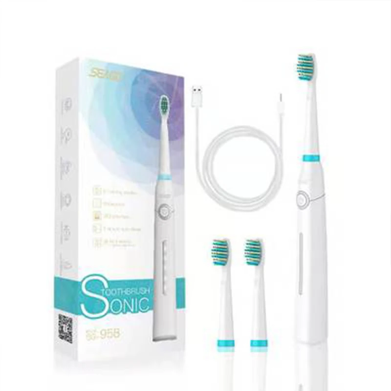 

Seago 958 Automatic Sonic Electric Toothbrush with 3 Brush Heads USB 5 Modes 40000 Times Vibration Min IPX7 Waterproof SG-958