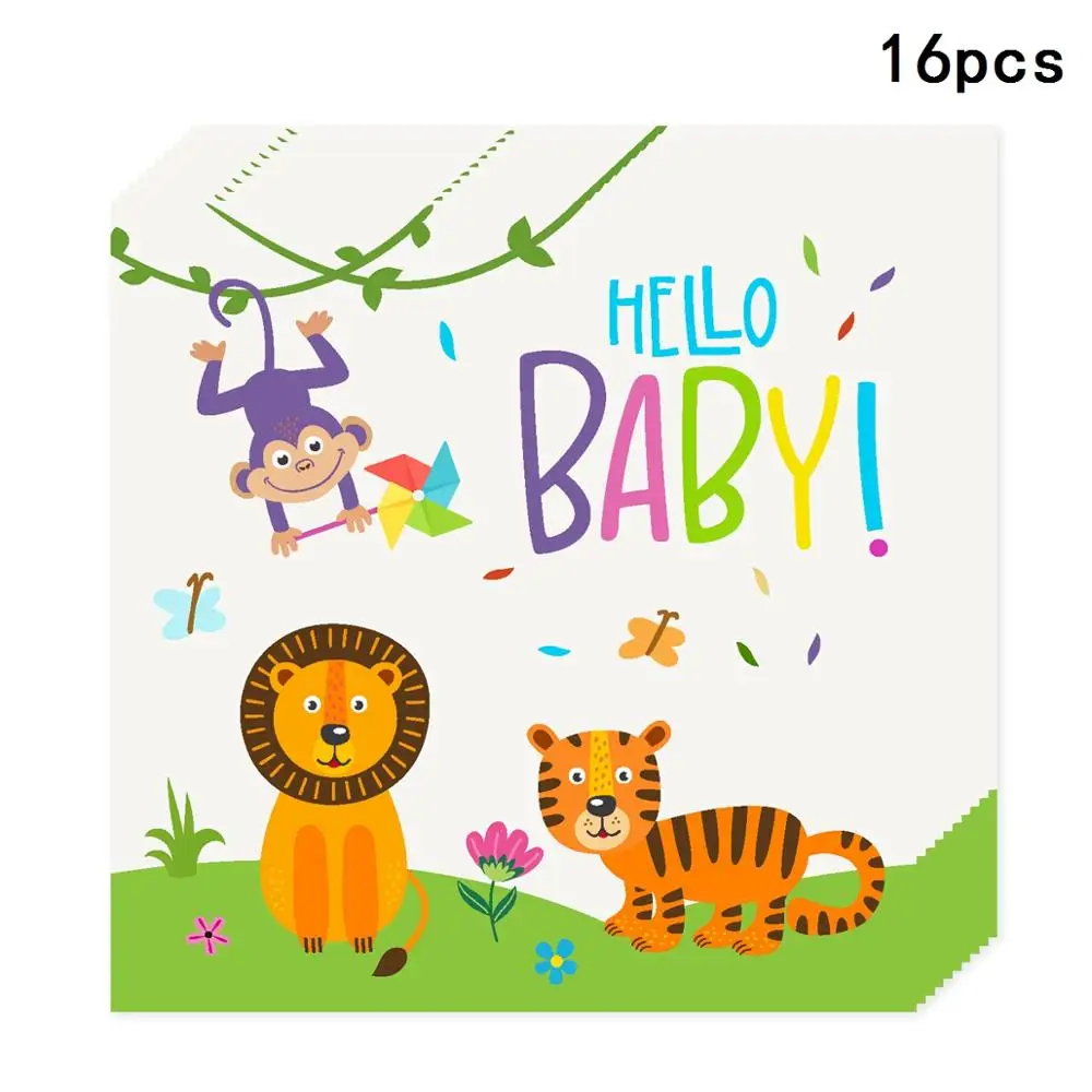 

Hello Baby Jungle Animals Disposable Tableware Animals Safari Plate Napkin Supplies Happy Birthday Party Kids Boy Decor Woodland