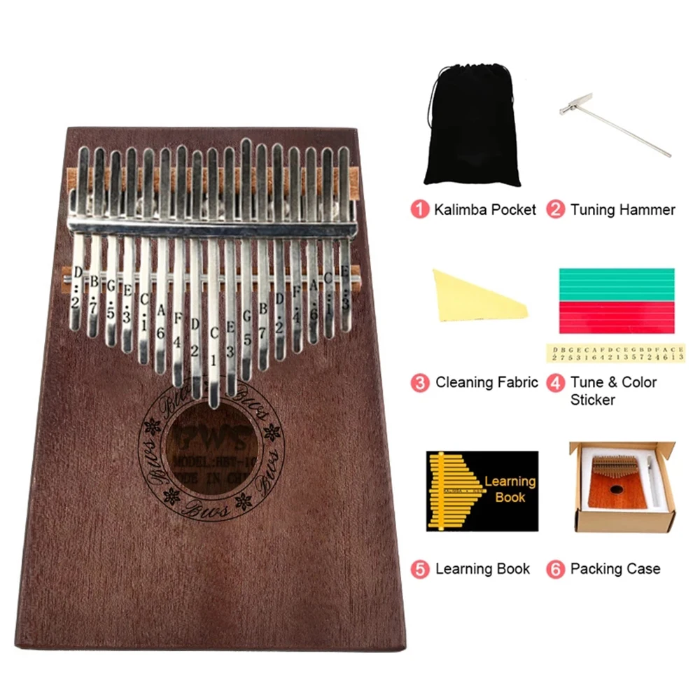 

17 Key Thumb Piano Timbre Sturdy Wear-resistant Corrosion-resistant Fall-proof Solid Mahogany Finger Piano for Kids or Beginners