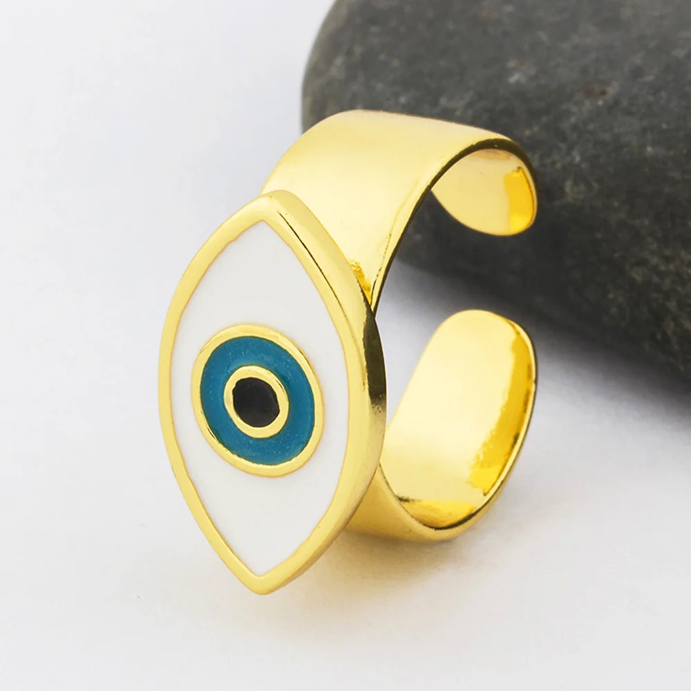 

AIBEF New Adjustable Gold Blue White Evil Eye Rings Resizable Fashion Opening Rings Jewelry For Women Girls Birthday Present