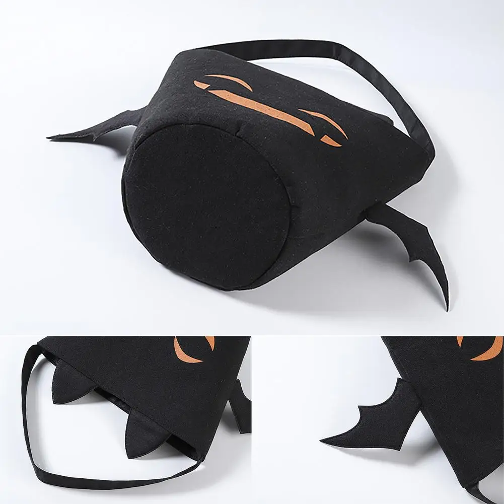 

Halloween Trick Or Treat Bag Pure Cotton Tote Canvas Candy Bucket Devil Print Reusable Handbags For Halloween Party