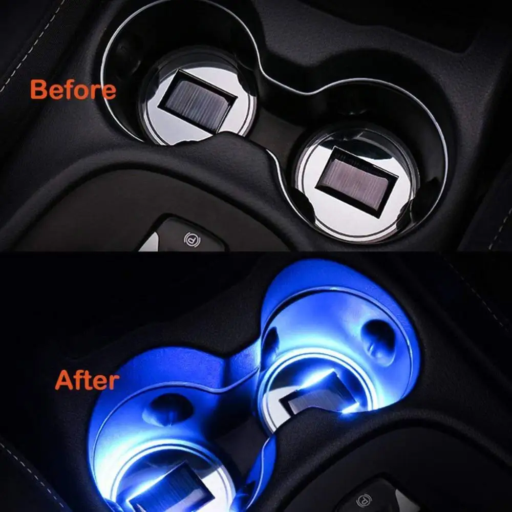

Solar Powered LED Car Cup Holder Mat Pad Drink Bottle Coaster with Built-in Light and Vibration Sensor Car Interior Decoration (