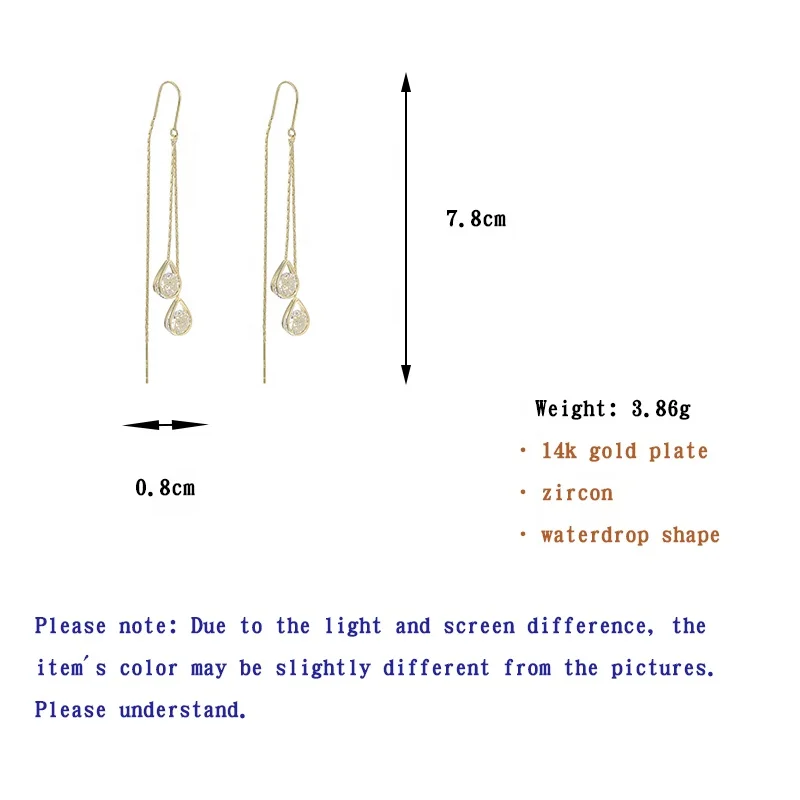 

ONYSS Fashion Gold Big CZ Zircon E-droplet Piercing Dangle Earrings Wire woman 2020 trend