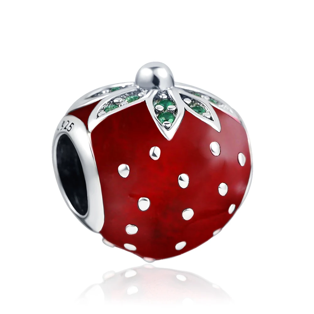 Бусины из серебра 925 пробы в виде красного яблока клубники любовного вина